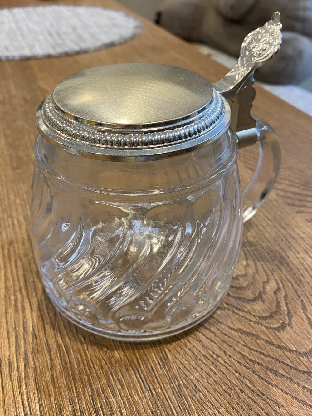 Vintage Clear Glass Beer Tankard with Pewter Lid 500ml